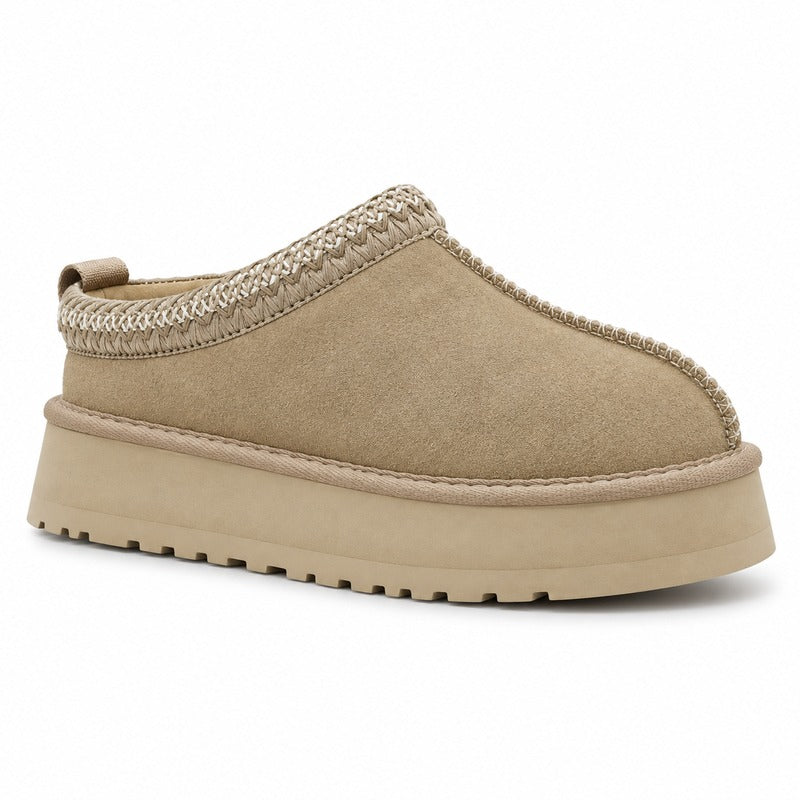 Fodrade höstskor med platåsula, beige med beige zickzackkant