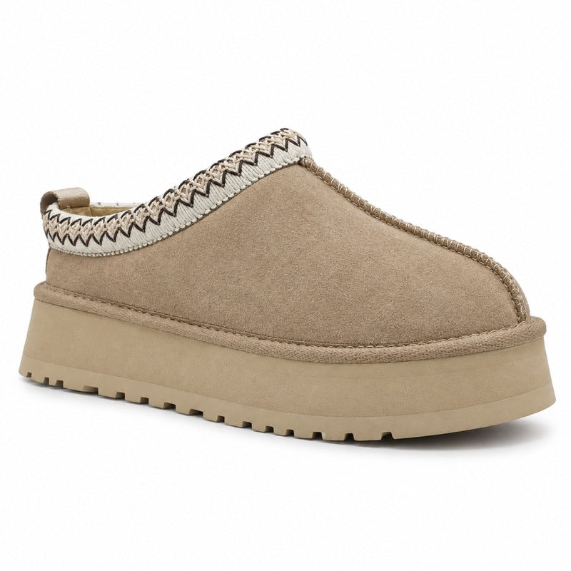 Fodrade höstskor med platåsula, sandbeiga med beige zickzackkant