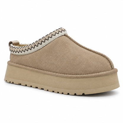 Fodrade höstskor med platåsula, sandbeiga med beige zickzackkant