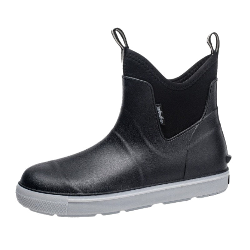 Korta regnstövlar i svart med slip-on och elastisk kil med grå sula