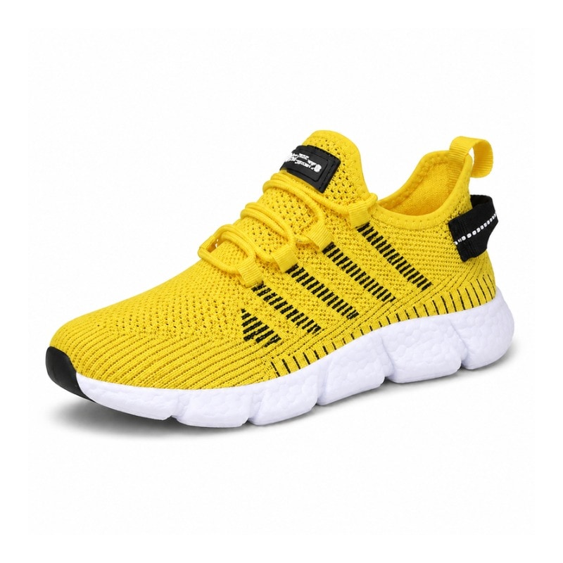 Gula lätta sneakers i ventilerande mesh med vit sula och svart detalj