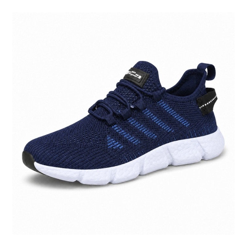 Mörkblå sneakers i ventilerande mesh med vit sula och kardborreflik