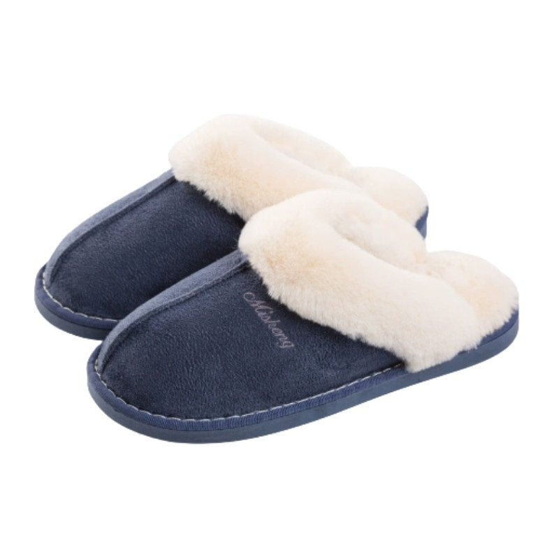 Innetofflor slip-on i mörkblått med vitt, mjukt foder