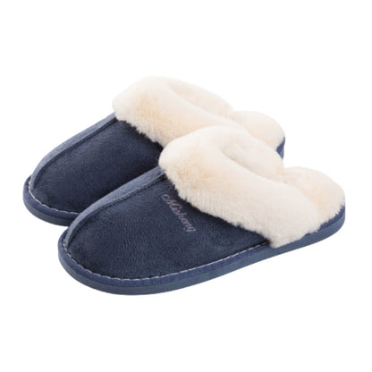 Innetofflor slip-on i mörkblått med vitt, mjukt foder