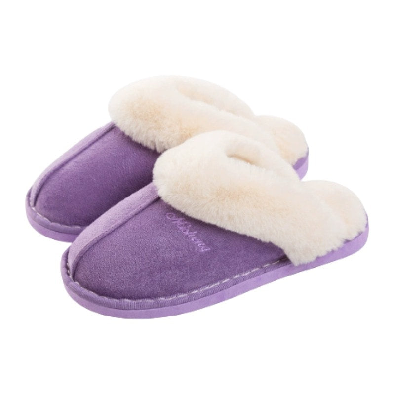 Innetofflor slip-on i lila med vitt, mjukt foder