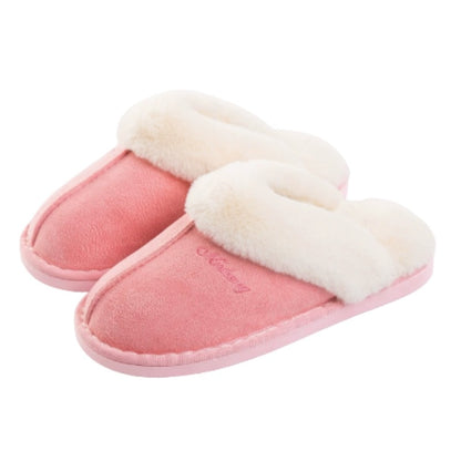 Innetofflor slip-on i rosa mocka med vitt, mjukt foder