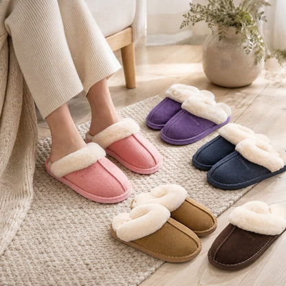 Innetofflor slip-on i flera färger med vitt, mjukt foder