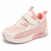 Barnsneaker i rosa och vitt med kardborreband och dämpad sula med luftkudde.