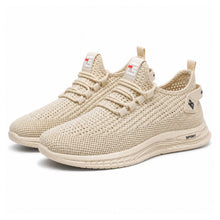 Beiga mesh-sneakers med snörning och ventilerande ovandel samt rundad sula