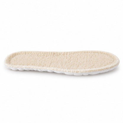 Skosula med mjukt fleecefoder i beige, rundad form och tjock kant