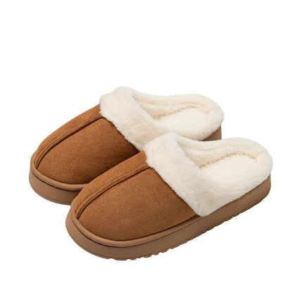 Bruna tofflor med mjukt foder och halksula, hel ovandel med pälskant.