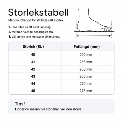 Storlekstabell för vandringsskor för herr med fotlängd i mm